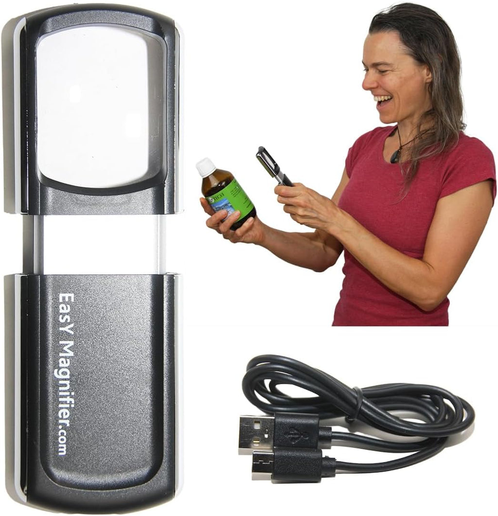 Small Rechargeable Magnifying Glass with LED Light 3.0X, Lighted Handheld Magnify Glasses for Reading Fine Prints &