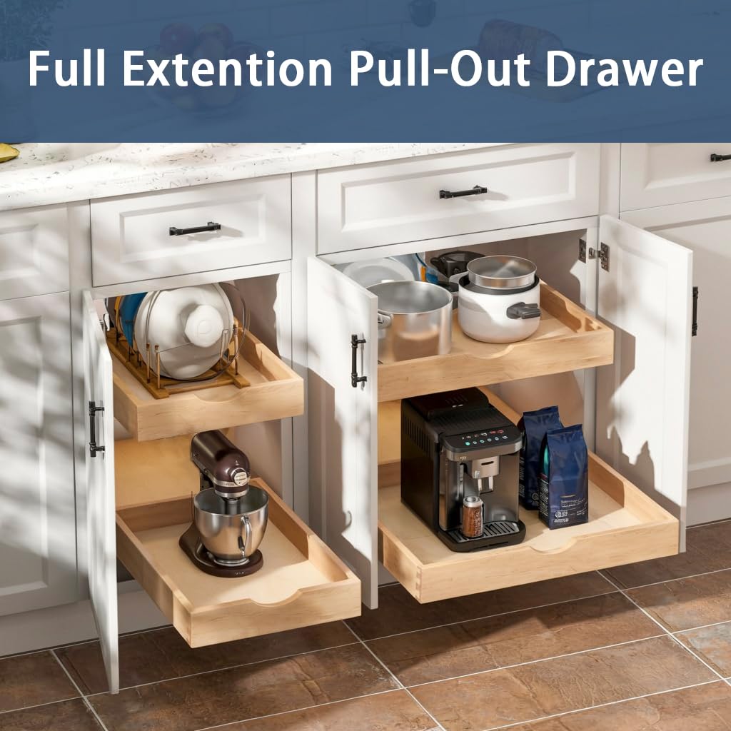 Pull Out Cabinet Drawers - 6x2 Size Options (12-23'W,18-21'D), Pre-Assembled with Soft Close Slides, Solid Beechwood