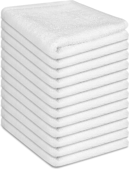 100% Cotton Washcloths Set, 12-Pack White Wash Cloths, 12x12 Inch | Highly Absorbent and Soft Feel Fingertip Towels
