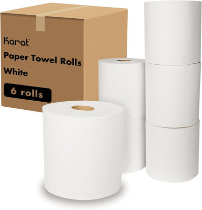 Commercial Paper Towel Rolls, Absorbent & Sturdy for High Traffic Areas, White (Pack of 6)