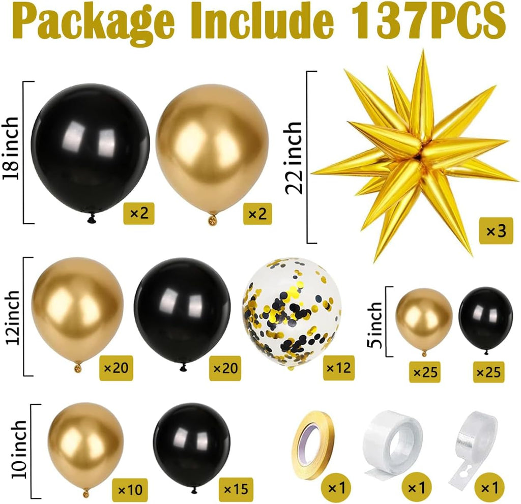 Black and Gold Balloons Arch Kit Garland, Black Gold Confetti Balloons for 2026 Graduation Decorations Class Grad