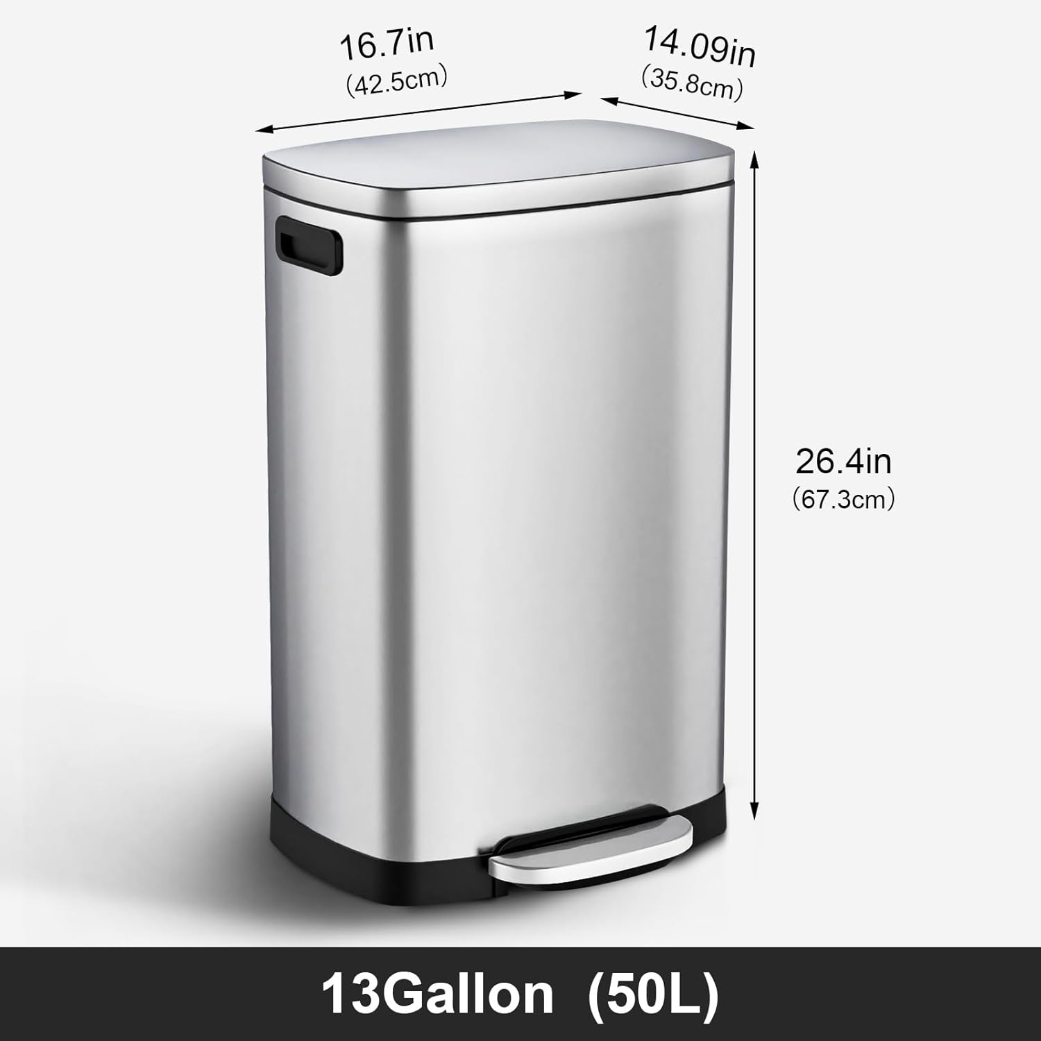 Kitchen Trash Can with Lid Soft Close,13 Gallon / 50L Stainless Steel Pedal Garbage Can, Heavy-Duty Fingerprint Proof