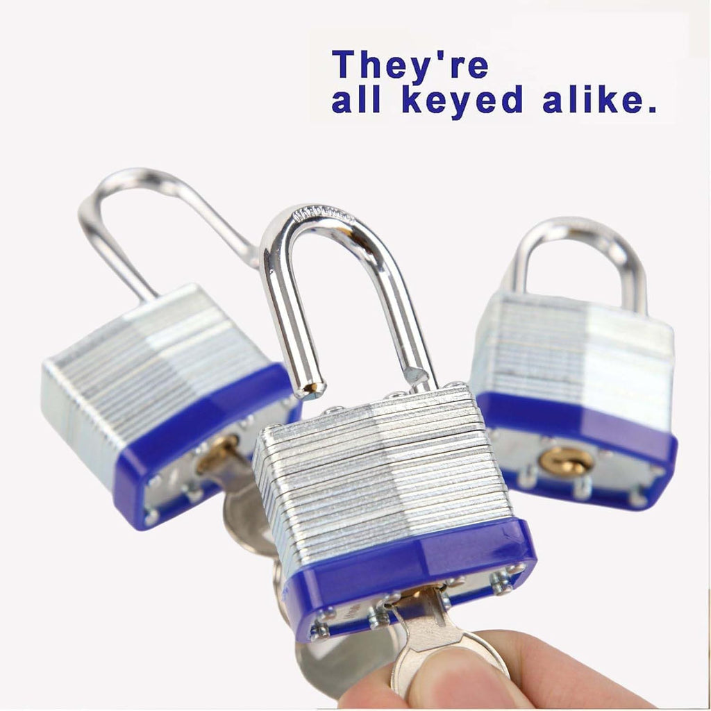 Security Bundle: 3-Pcs 40MM Keyed-Alike Outdoor Padlock (Reinforced Laminated Steel, Uncuttable Shackle, 6 Same Keys)