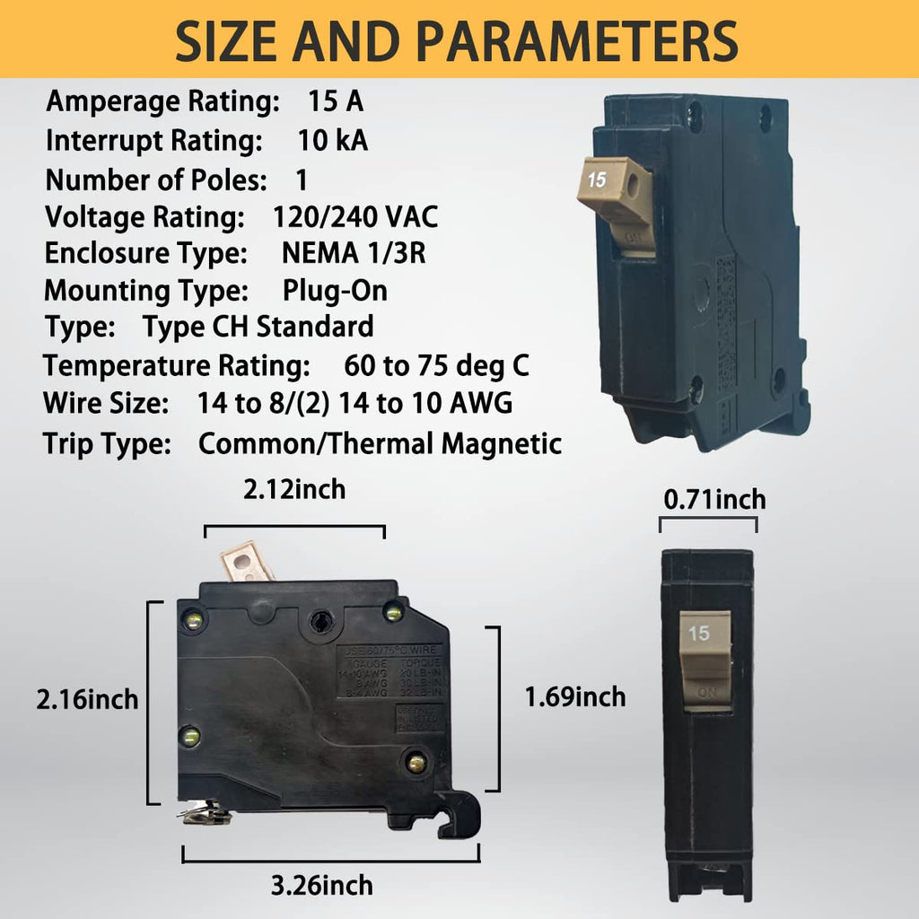 15 Amp 1-Pole Circuit Breaker, 3/4-Inch Plug-in Type Molded Case
