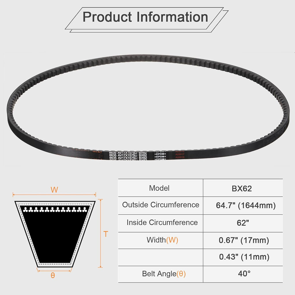 uxcell BX62 EPDM V-Belt, Raw Edge Cogged Industrial Rubber V Belt 0.67" Width x 62" Inside Circumference