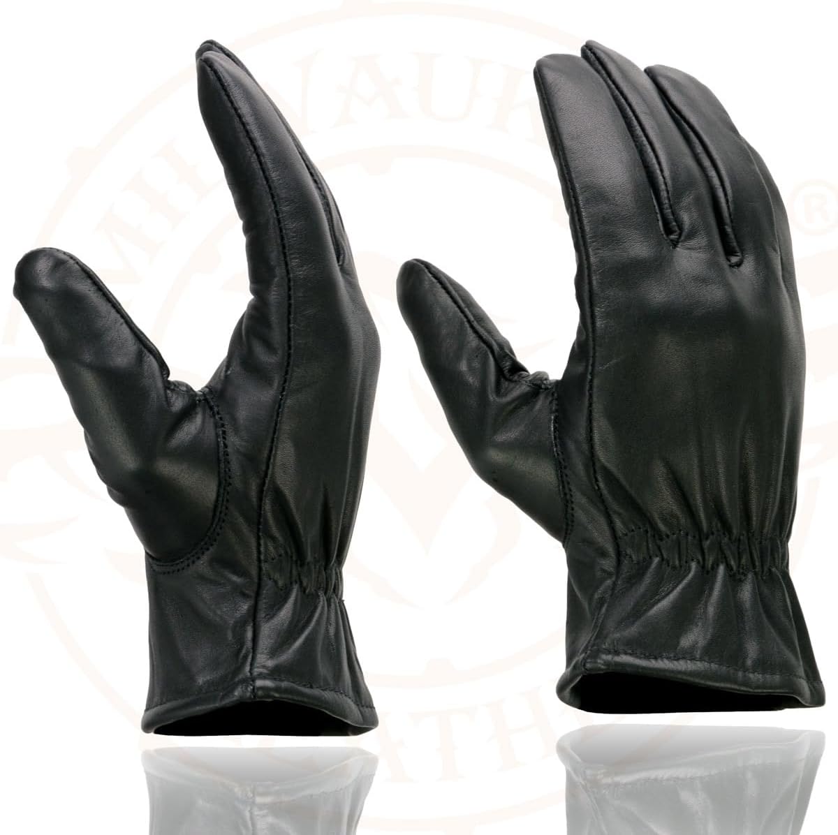 SH734 Men's Black Thermal Lined Leather Motorcycle Gloves w/Cinch Wrist Closure