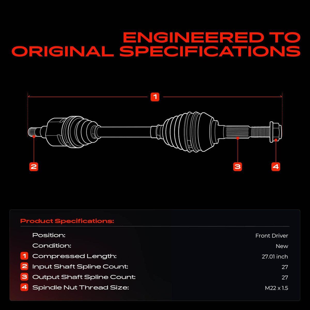 A-Premium Front Left Driver Side CV Axle Shaft Assembly for Hyundai Models
