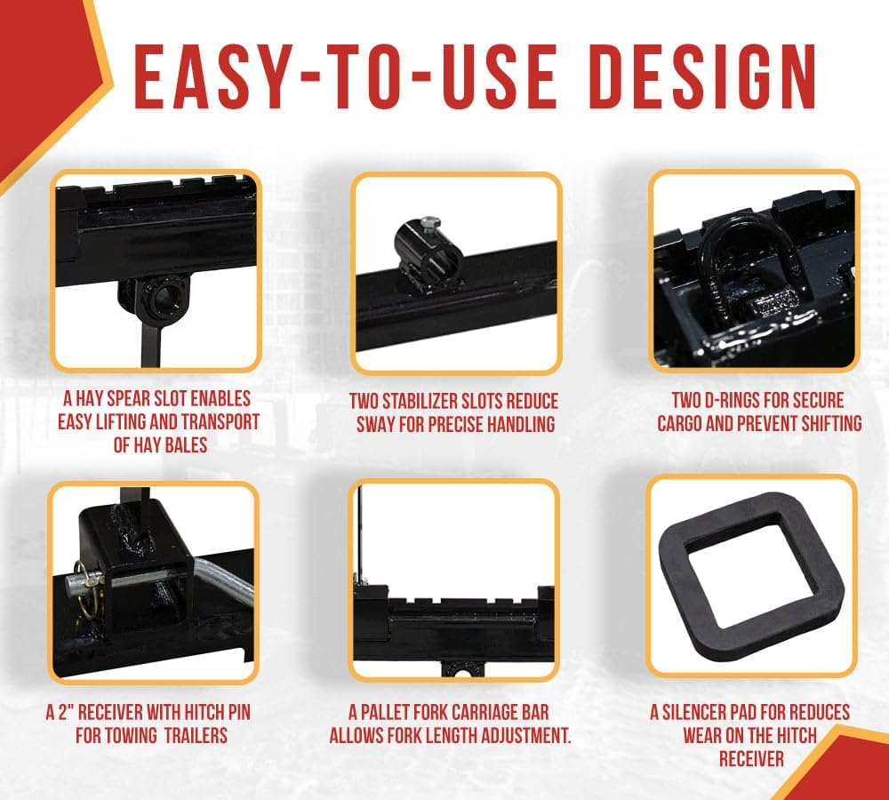 47" Skid Steer Pallet Fork Frame Quick Attachment for Loaders, Quick Tach Tractor, and 48" Forks Blades - 4,000lbs