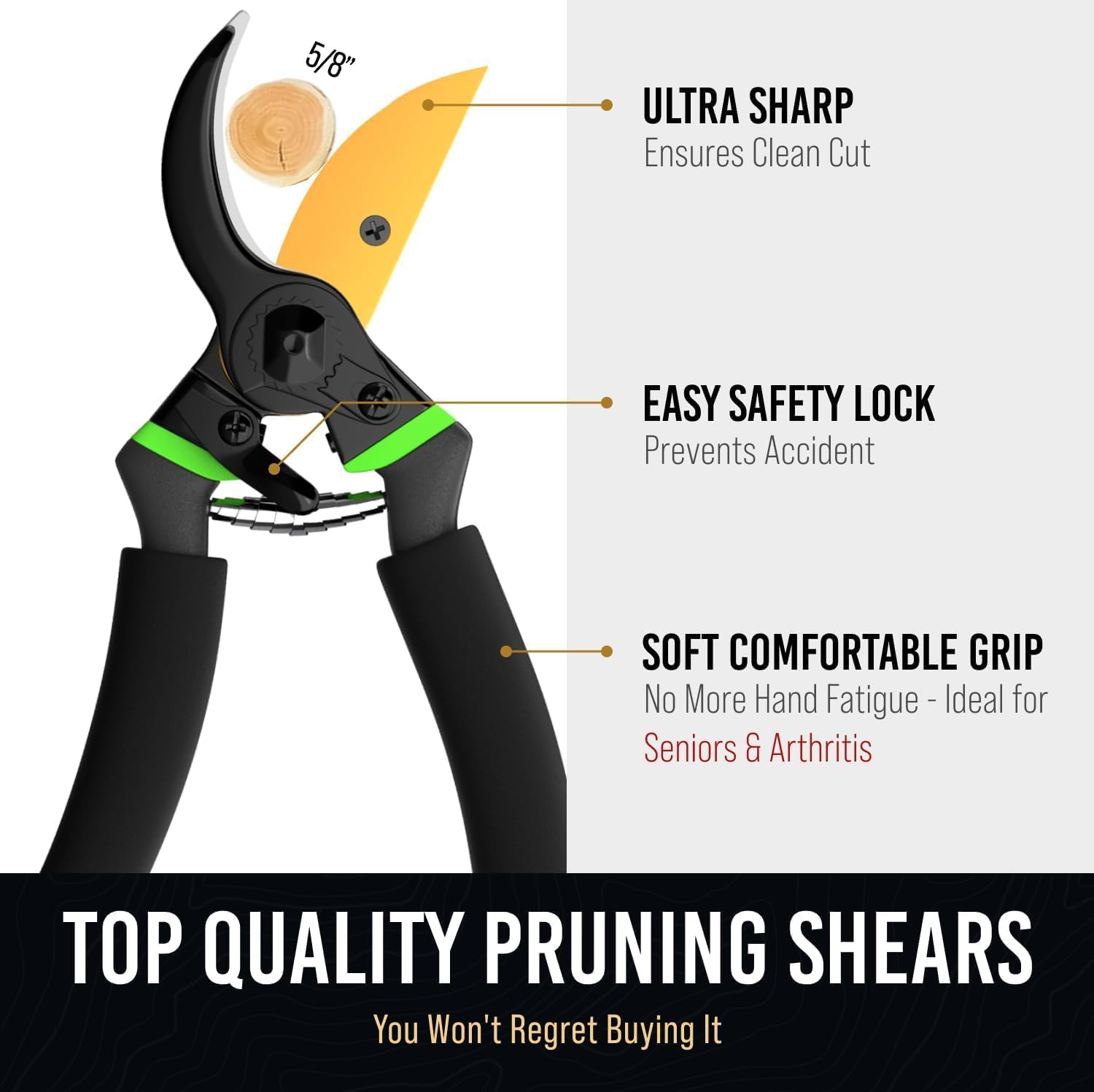 Ultra Sharp Japanese Steel Pruning Shears - Cuts 3X Easier, Weak Hand Arthritis Clippers, Rust-Resistant Titanium