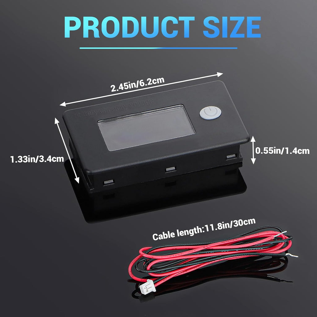 48v Golf Cart Battery Meter - LCD Display Lithium Battery Monitor 10-100v Volt Meter Temperature Gauge for Marine RV