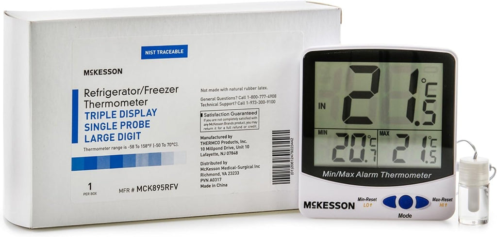 Refrigerator/Freezer Thermometer with Triple Display, Large, 1 ct
