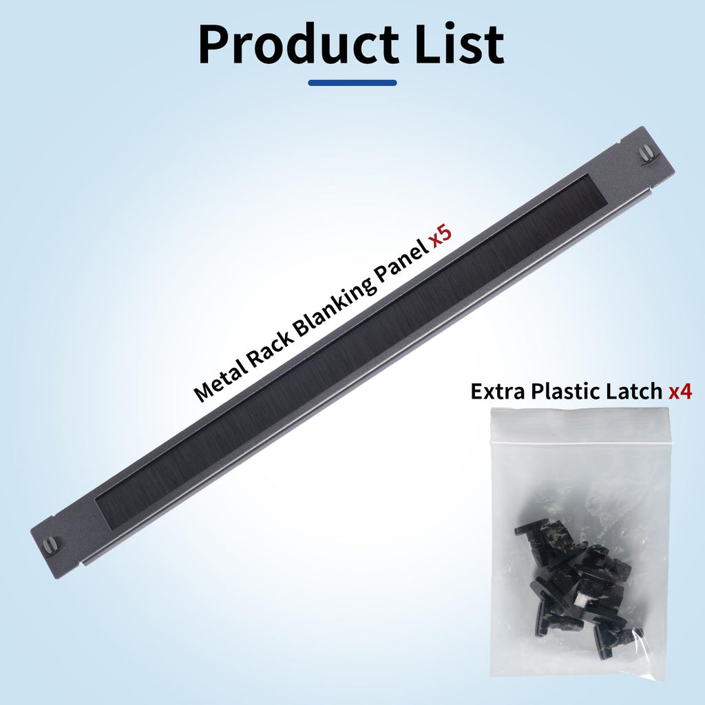 1U Rack Mount Brush Panel 19" Toolless Snap-in Brush Cable Management Panel