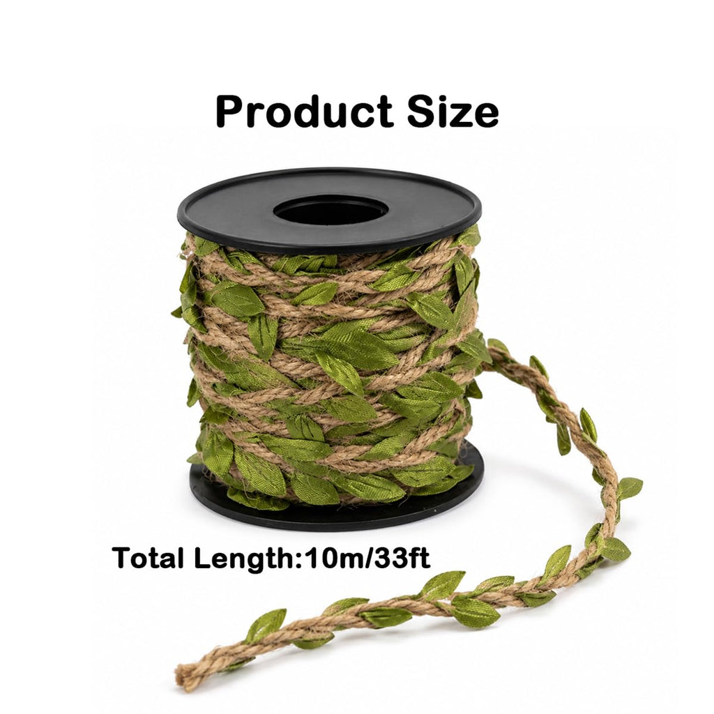 33Ft Green Leaf Jute Twine, Decorative Vine Rope for Wedding Gift