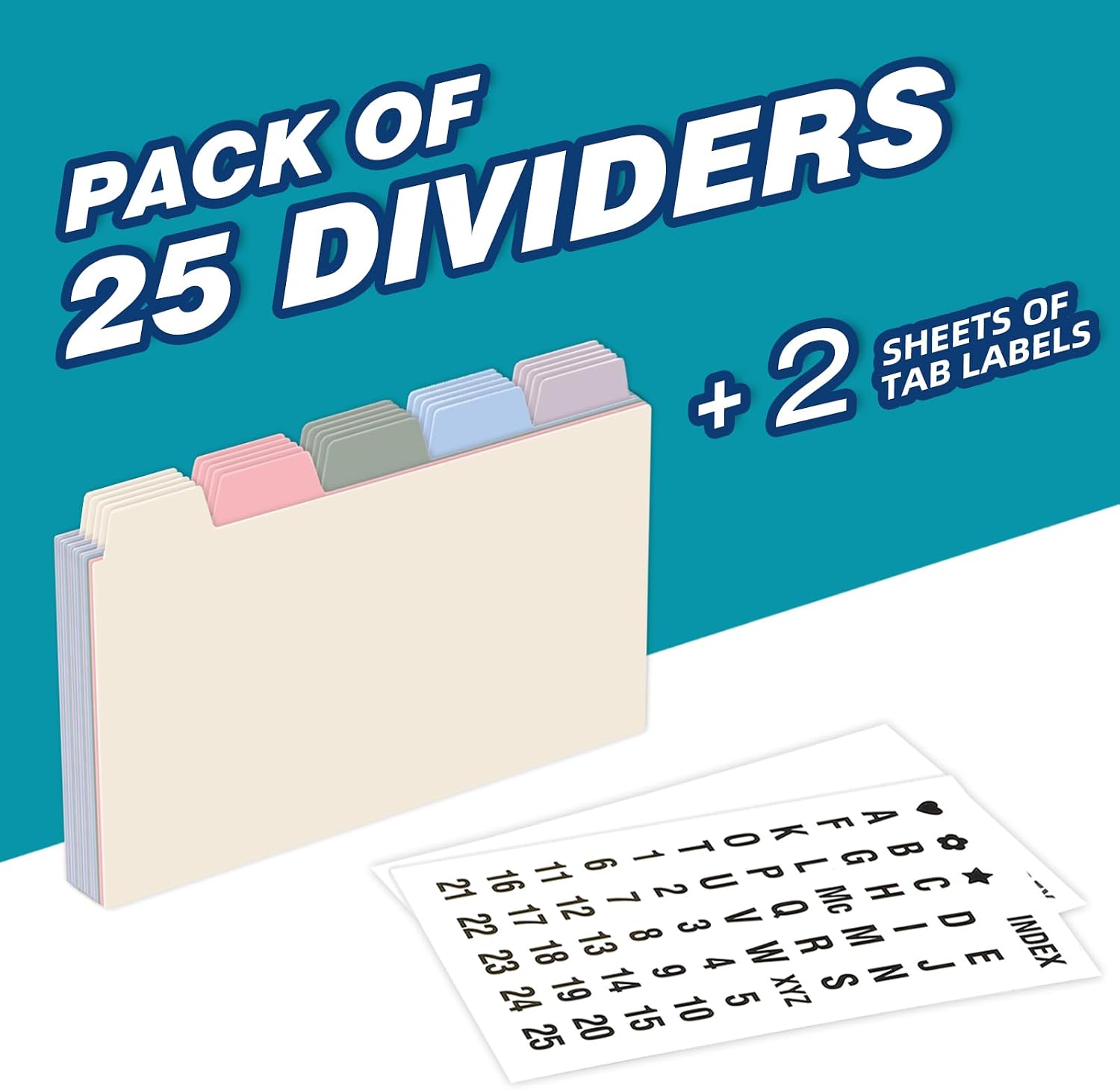 3"x5" Plastic Index Card Dividers, Pastel Colors, 25 Pack | Heavyweight, A-Z, Made of Polypropylene, Alphabetical