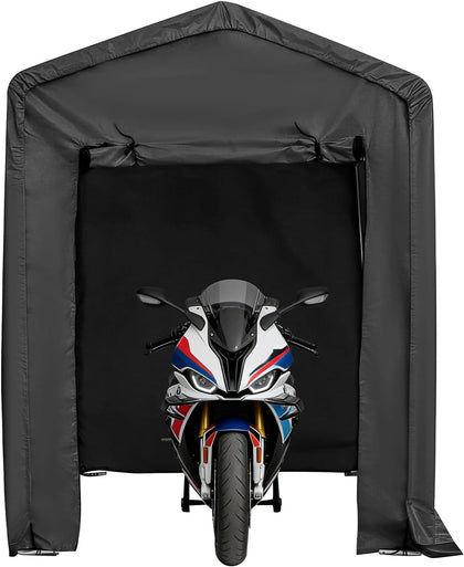 Carport Shelter, Bike Storage Shed Tent with Door Curtain, 6x12x8 ft Waterproof Car Canopy, Heavy-Duty Vehicle