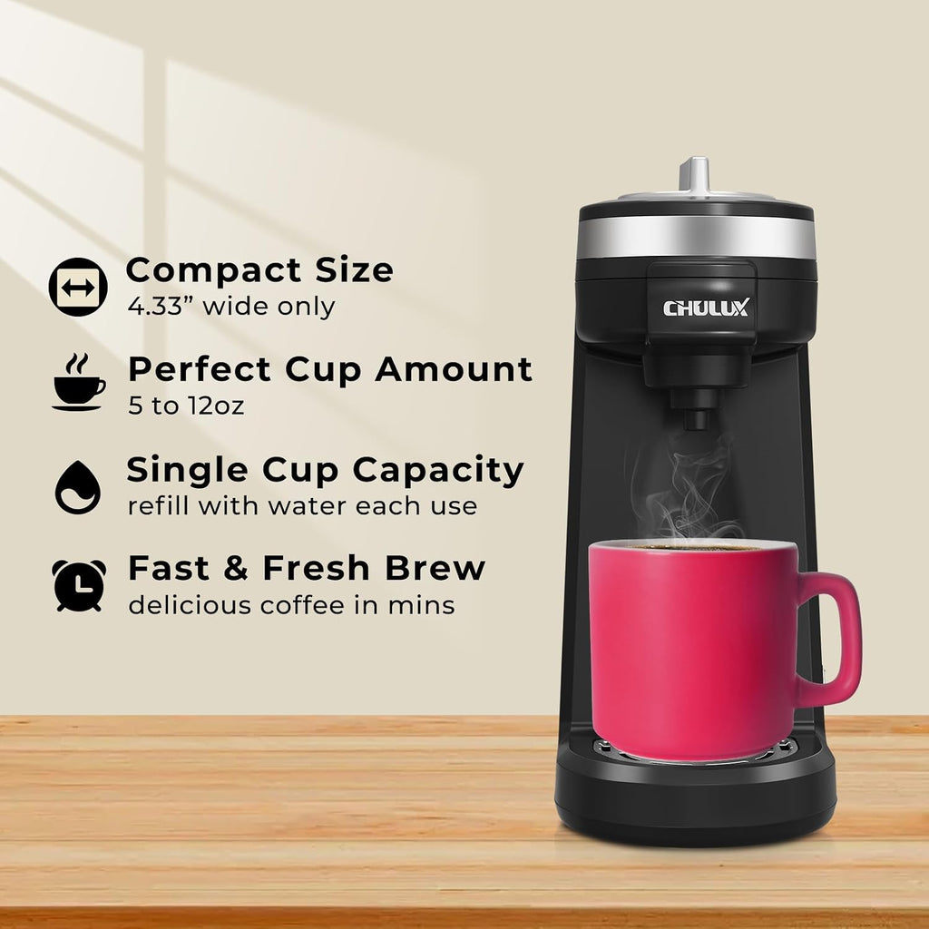 Mini Single Serve Coffee Maker for K Pod, Brew Up to 12oz Cup, Black | Fast-Heating Boiler System, Single Cup