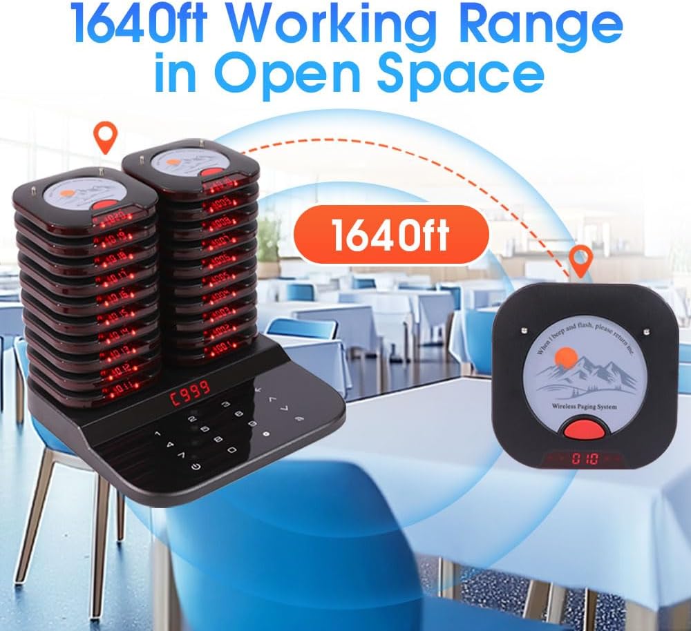 Restaurant Pager System Touch Keyboard Wireless Calling System 20 Pagers Beeper Buzzer Guest Customer Queue Pagers