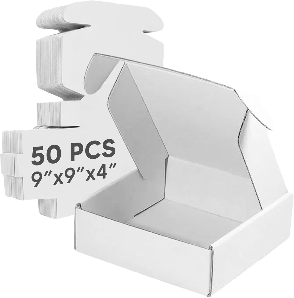 Mailer Boxes Bulk Sale 50 PCS – Shipping Cartons for Small Business - 9x9x4 - White/White - 50 Pack