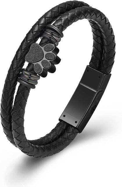 Pet Cremation Jewelry Paw Print Urn Bracelet for Ashes for Women Men Leather Memorial Dog Cat Ashes Keepsake Bangle