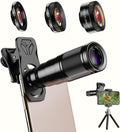6 in 1 Phone Lens Kit - 22x Telephoto Lens, 205° Fisheye Lens, 120° Wide Angle Lens & 25X Macro Lens(Screwed