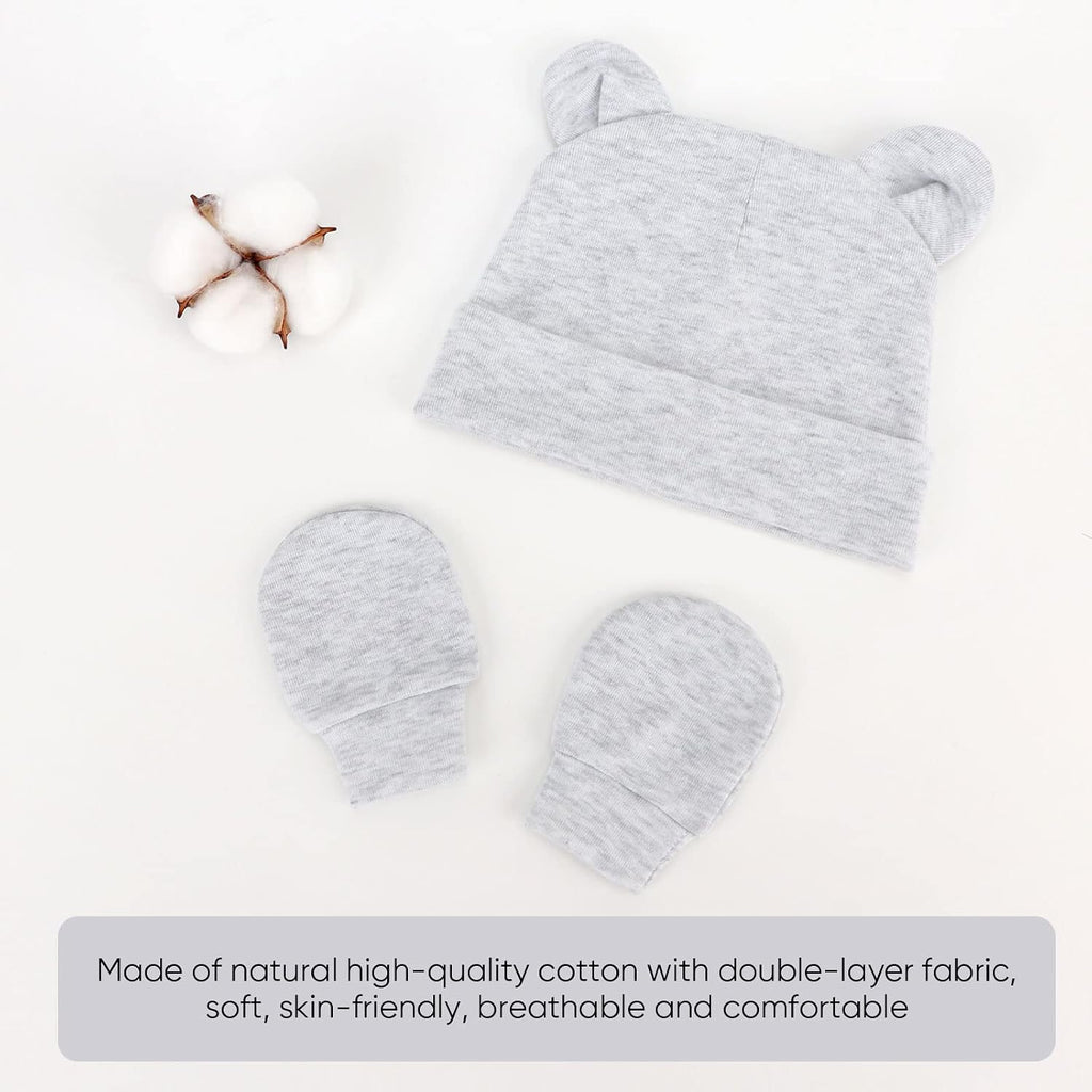 Newborn Baby Hat and Mittens Set Bear Ears Toddler Infant Beanie Caps Newborn Hospital Hat for Baby Boy Girl 0-3 Months