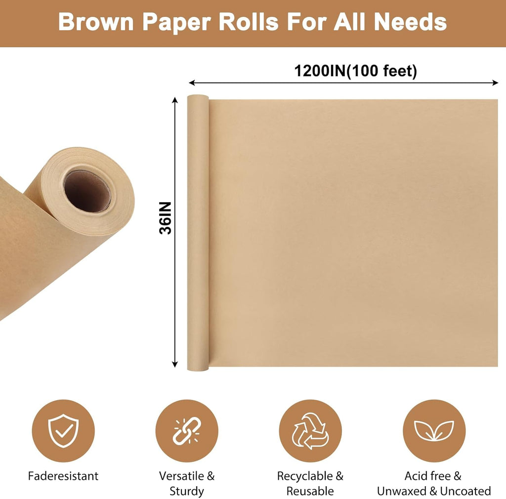 36" x 1,200"(100') Brown Kraft Paper Roll Banner Paper Craft Paper