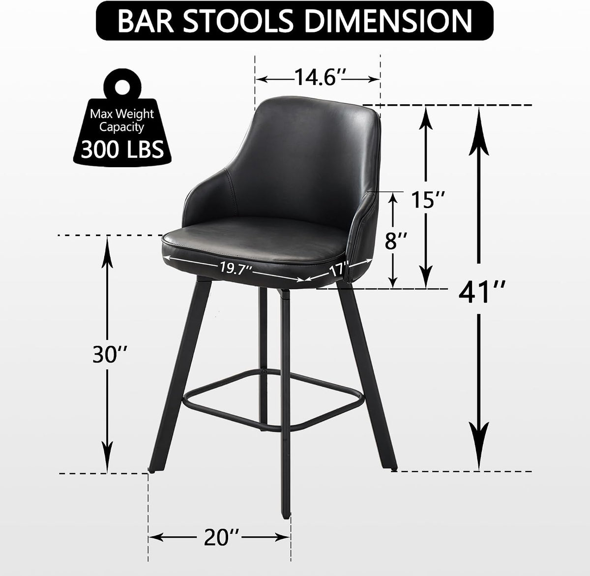 Swivel Bar Stools Set of 4, Bar Height Stool with Back for Kitchen Island