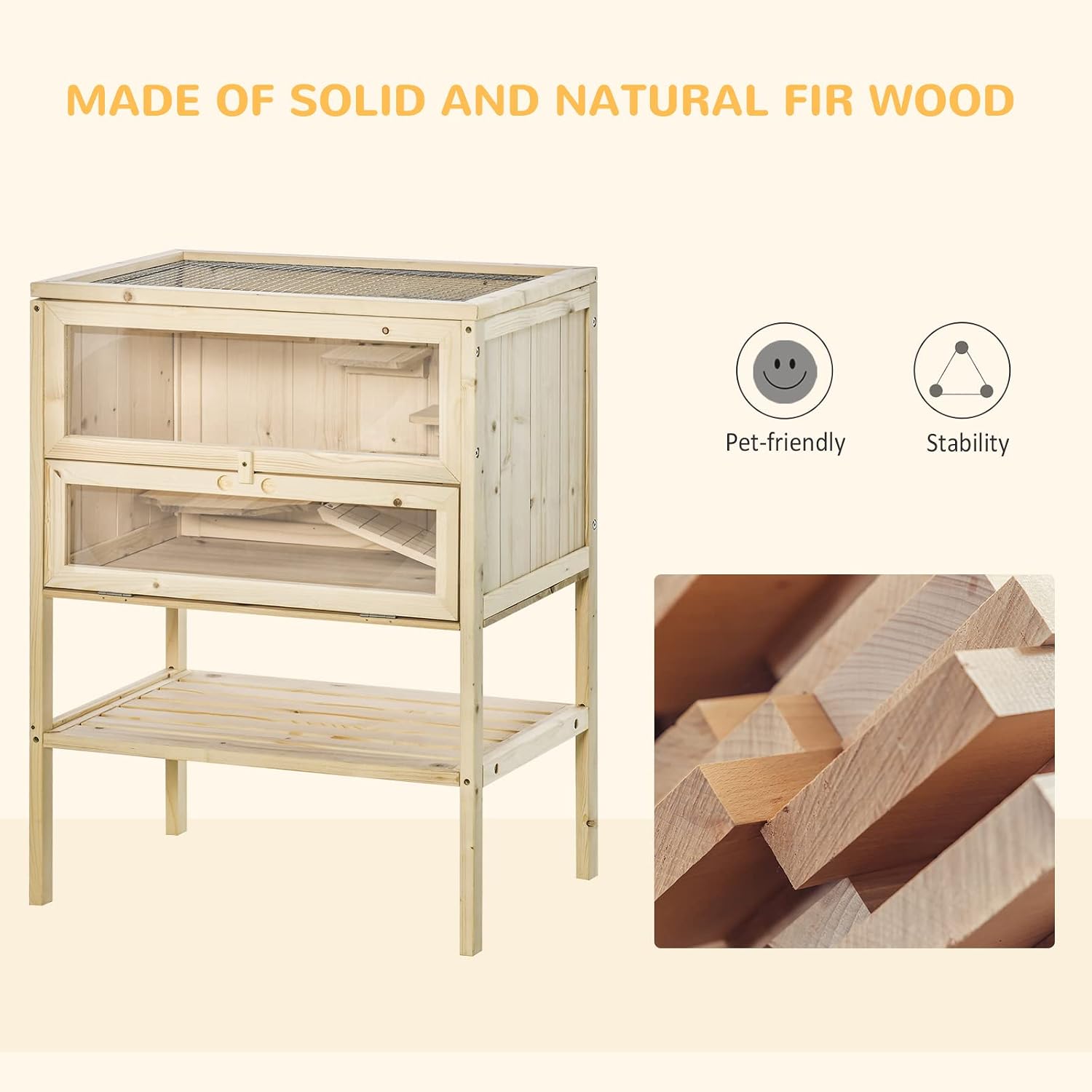 3-Tier Wooden Hamster Cage Mice and Rat Cage Small Animals Hutch with Openable Top, Front Door, Storage Shelf
