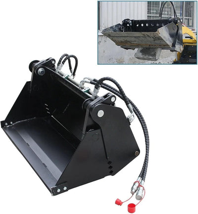 4-in-1 Hydraulic Bucket Attachment for Mini Skid Steer Loader - Heavy-Duty Steel Digging Bucket, Grapple, Clamshell &