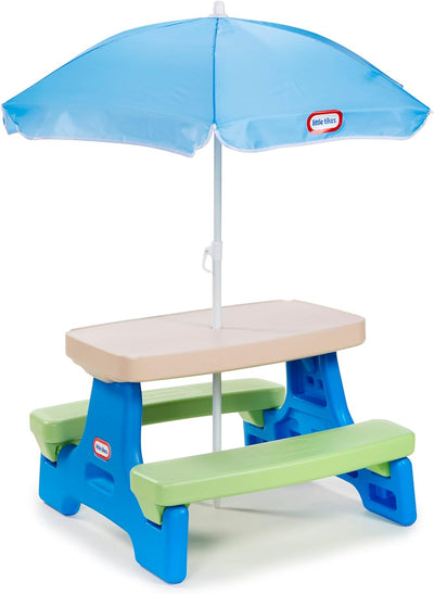 Easy Store Jr. Picnic Table with Umbrella - Blue / Green, 27.25''L x 27.00''W x 18.25''H