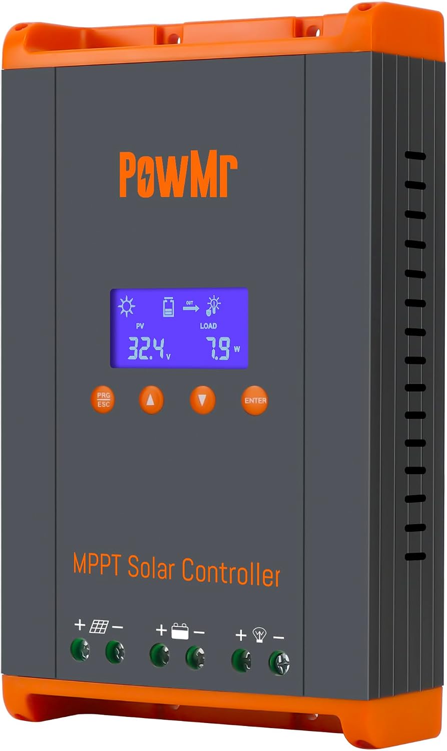 PowMr 60A MPPT Solar Charge Controller 12V/24V/48V, Solar Charge Controller 60Amp w/ LCD Display, Support 12(Max)
