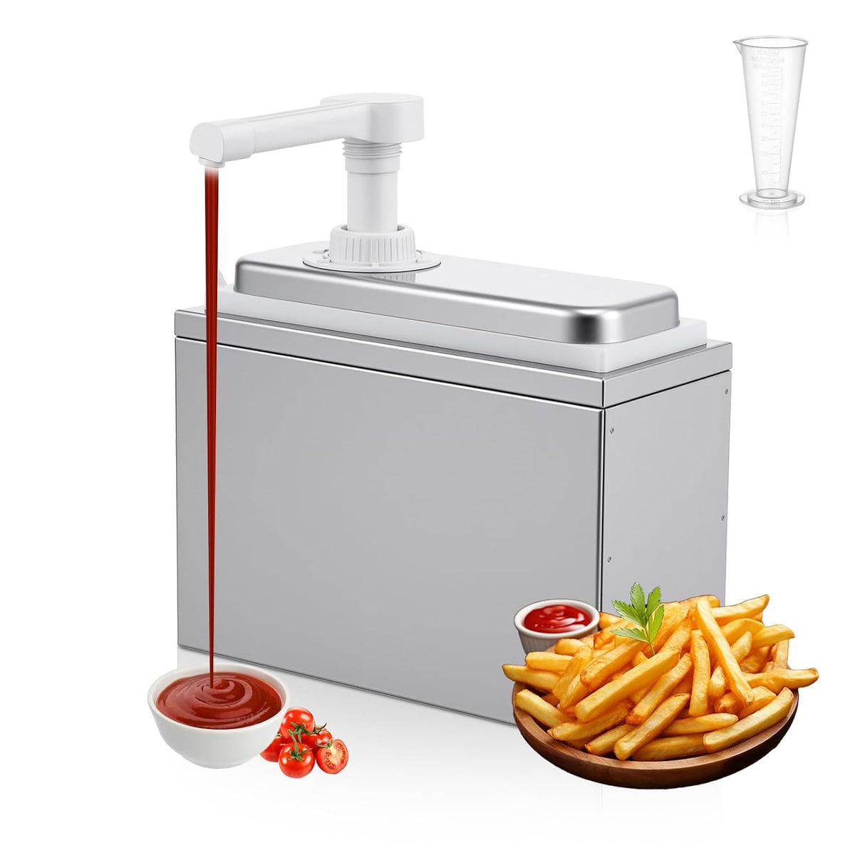 Condiment Dispenser Pump - Large Capacity Detachable Syrup Pump with Measuring Cup, Leak-Proof Design for Sauce