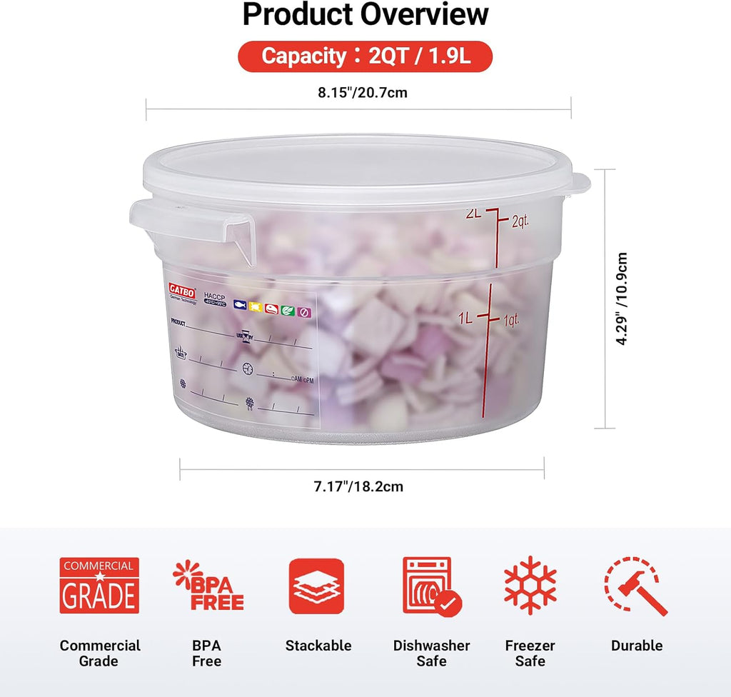 2QT & 4QT Commercial Round Food Storage Containers with Lids