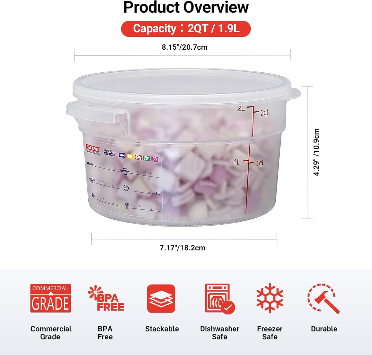 2QT & 4QT Commercial Round Food Storage Containers with Lids