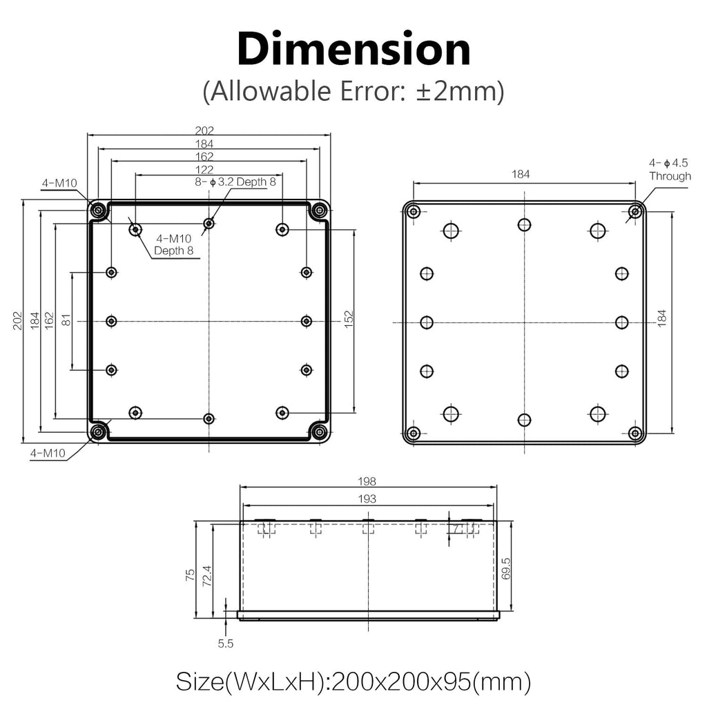 Junction Box IP67 Waterproof Dustproof ABS Plastic Project Box for Electrical Outdoor Enclosure Gray 7.9 x 7.9 x 3.7