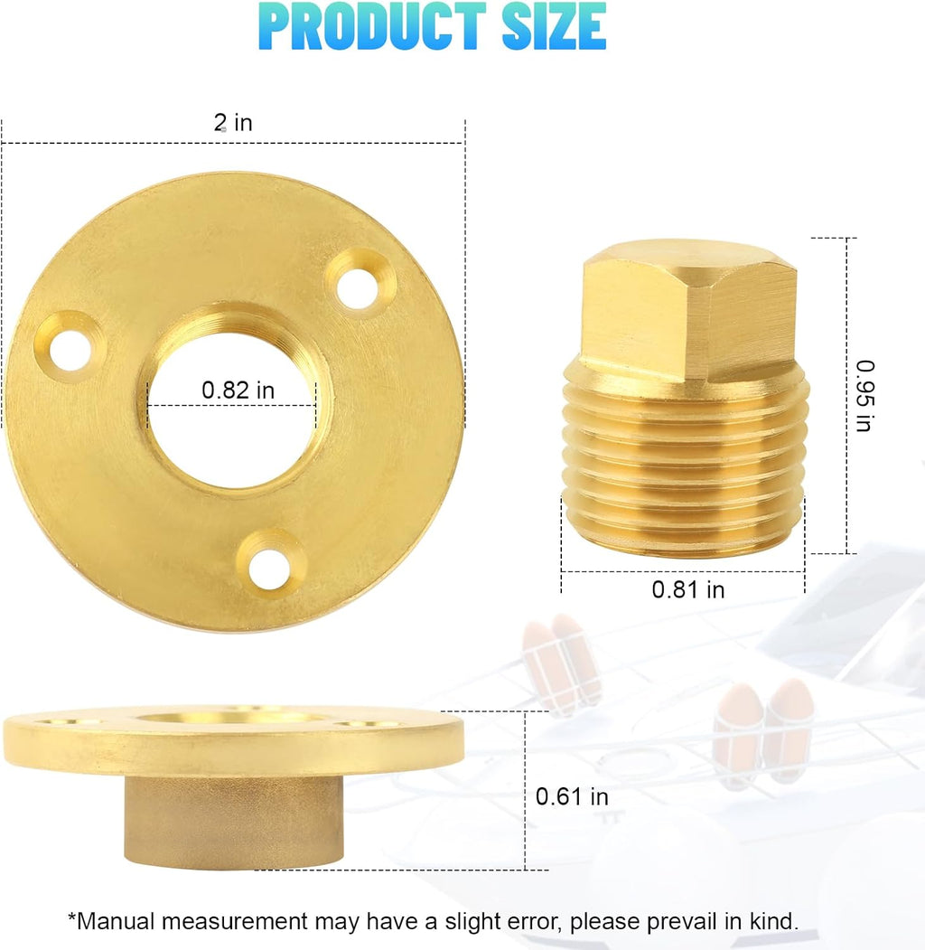 Brass Boat Drain Plug Kit for Garboard and Transom Scuttle