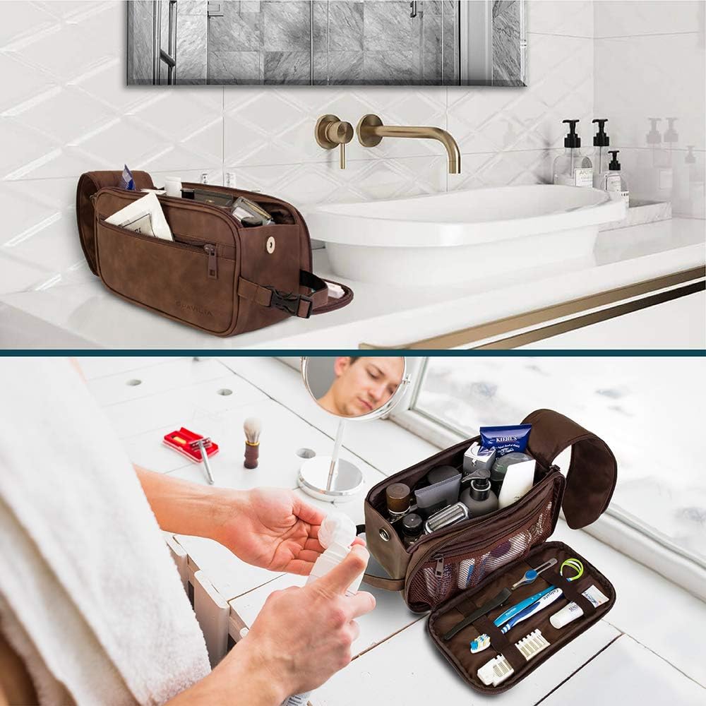 Toiletry Bag for Men, Travel Essentials Shaving Dopp Kit, Mens Travel Bag Toiletries Organizer Case for Grooming, PU