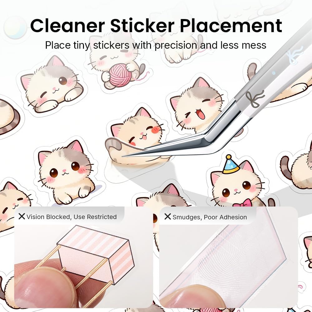 Precision Craft Tweezers, Curved Extended Fine Tip Sticker Tweezers for 3D Scene Stickers, Scrapbooking, Journaling