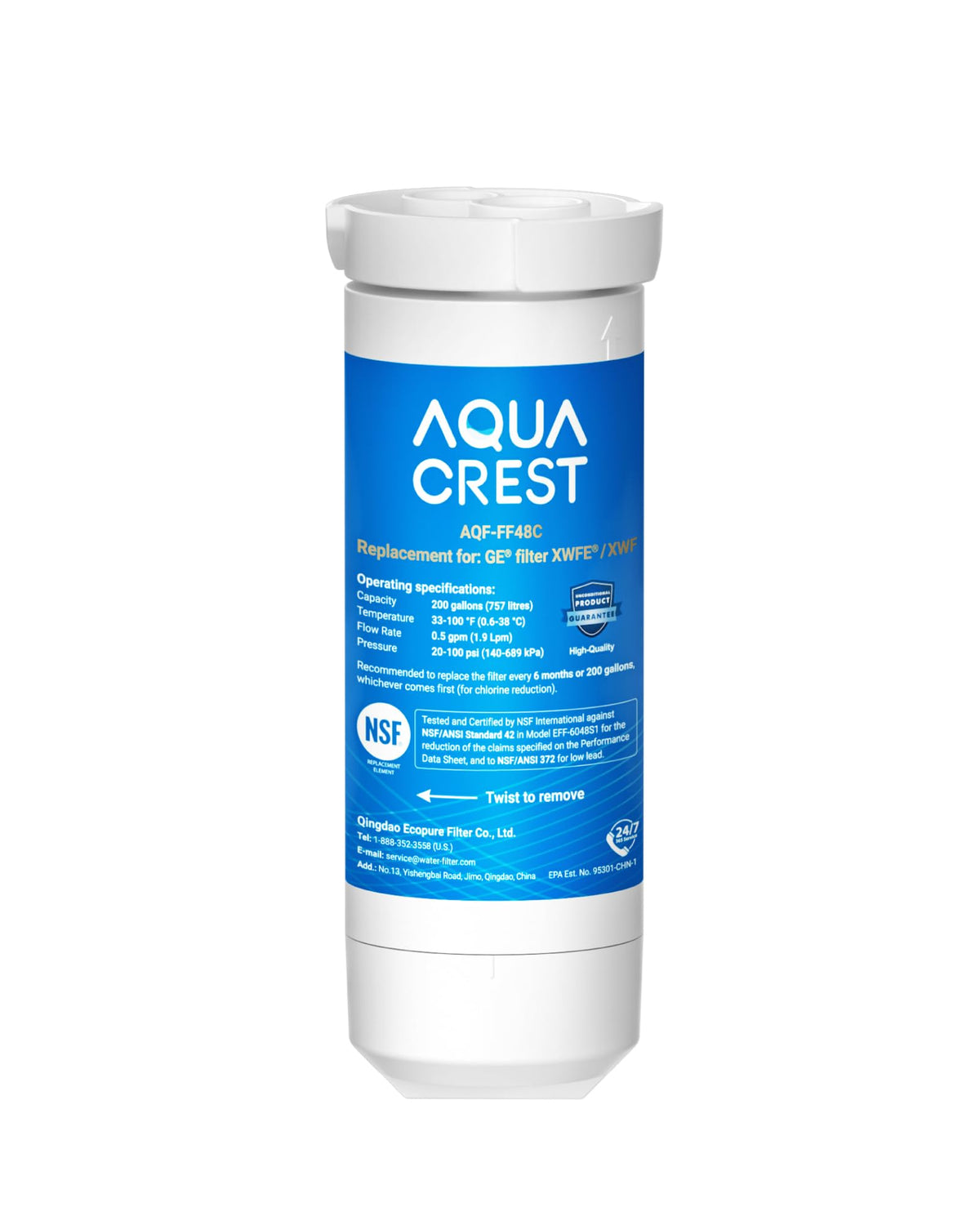 XWFE Water Filter, Replacement for GE XWFE, Built-in Chip