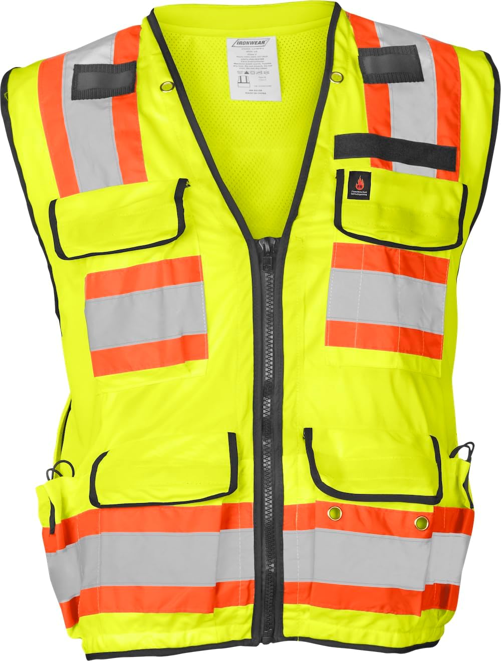 1278FR-L-03-LG ANSI Class 2 Flame Retardant Polyester Surveyor SAFETY Vest with 2" Silver Reflective Tape, Lime, Large