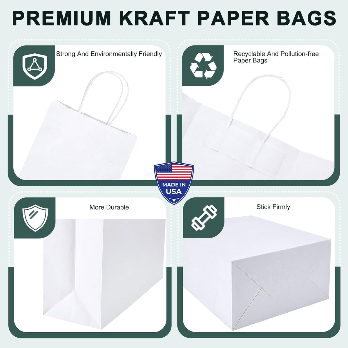 White Gift Bags 5.25x3.75x8 Inch Paper Bags Handle Bulk 200Pcs