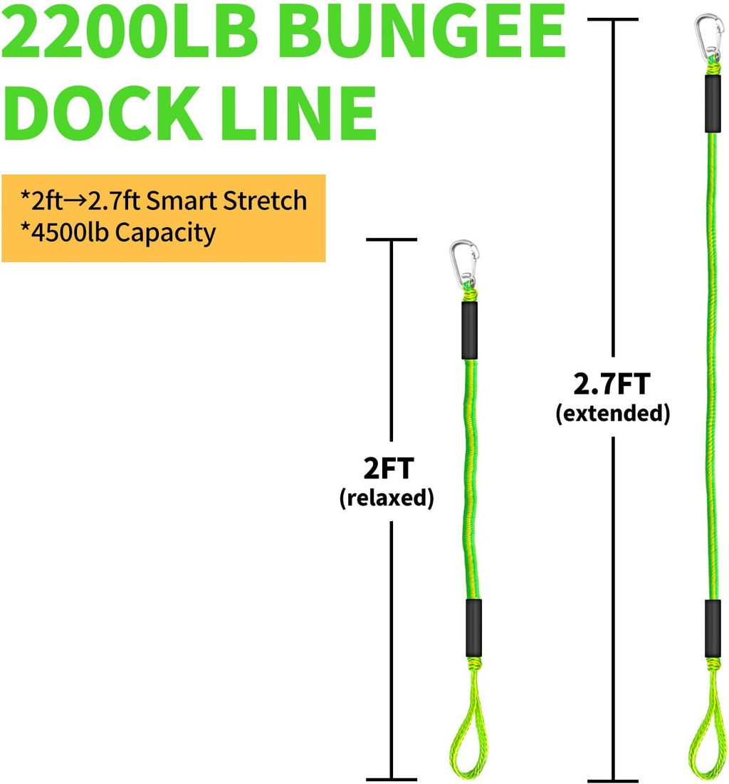 Bungee Dock Lines for Boats 2FT, Boat Tie Downs for Dock with Hooks, Elastic Dock Ties for Small Boat Jet Ski Kayak