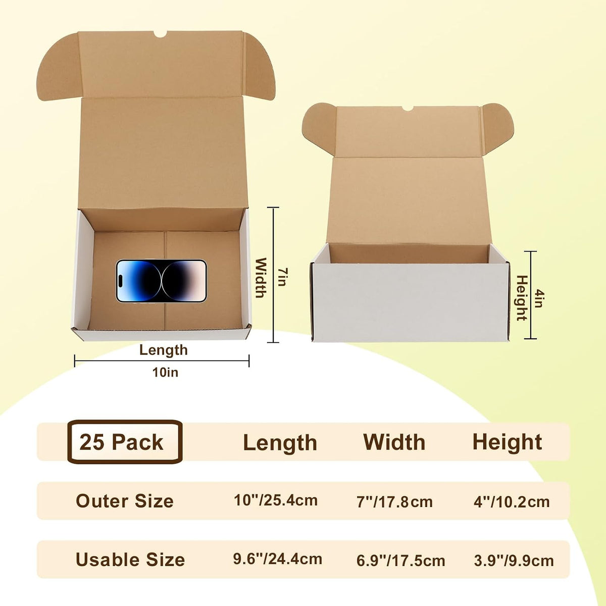 10x7x4 White Shipping Boxes Set of 25, Corrugated Cardboard Box 10 x 7 x 4 for Mailing Packing Gifts, Shipping Small