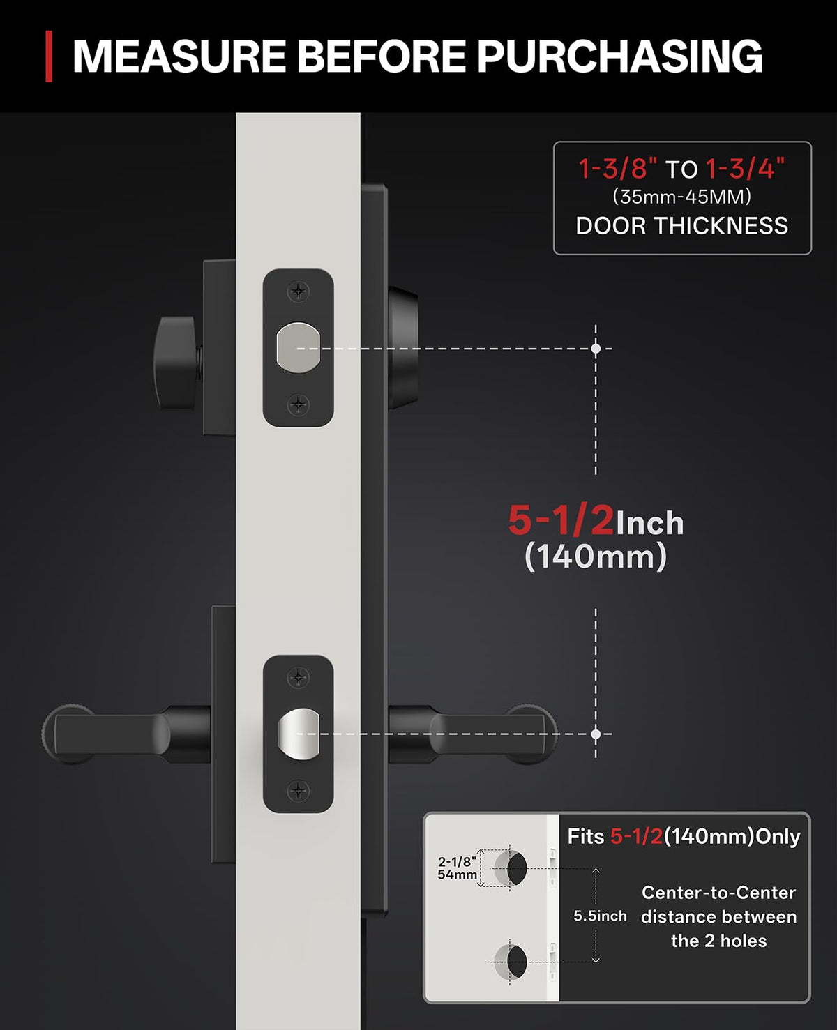 2 Pack Matte Black Solid Heavy-Duty Knurled Front Door Handle Set with Deadbolt, Architectural Grade Modern Entry