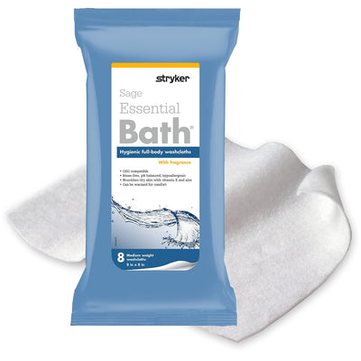 Stryker - Sage Essential Bath Cleansing Washcloths - 6 Packages, 48 Cloths - Fresh Scent, No-Rinse Bathing Wipes