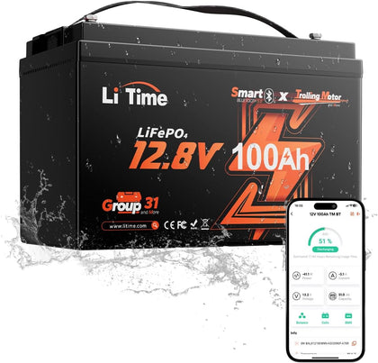 12V 100Ah Trolling Motor LiFePO4 Battery for Marine, Boat, Yacht | Bluetooth, Group 31, Max. 15000 Cycles, Low-Temp