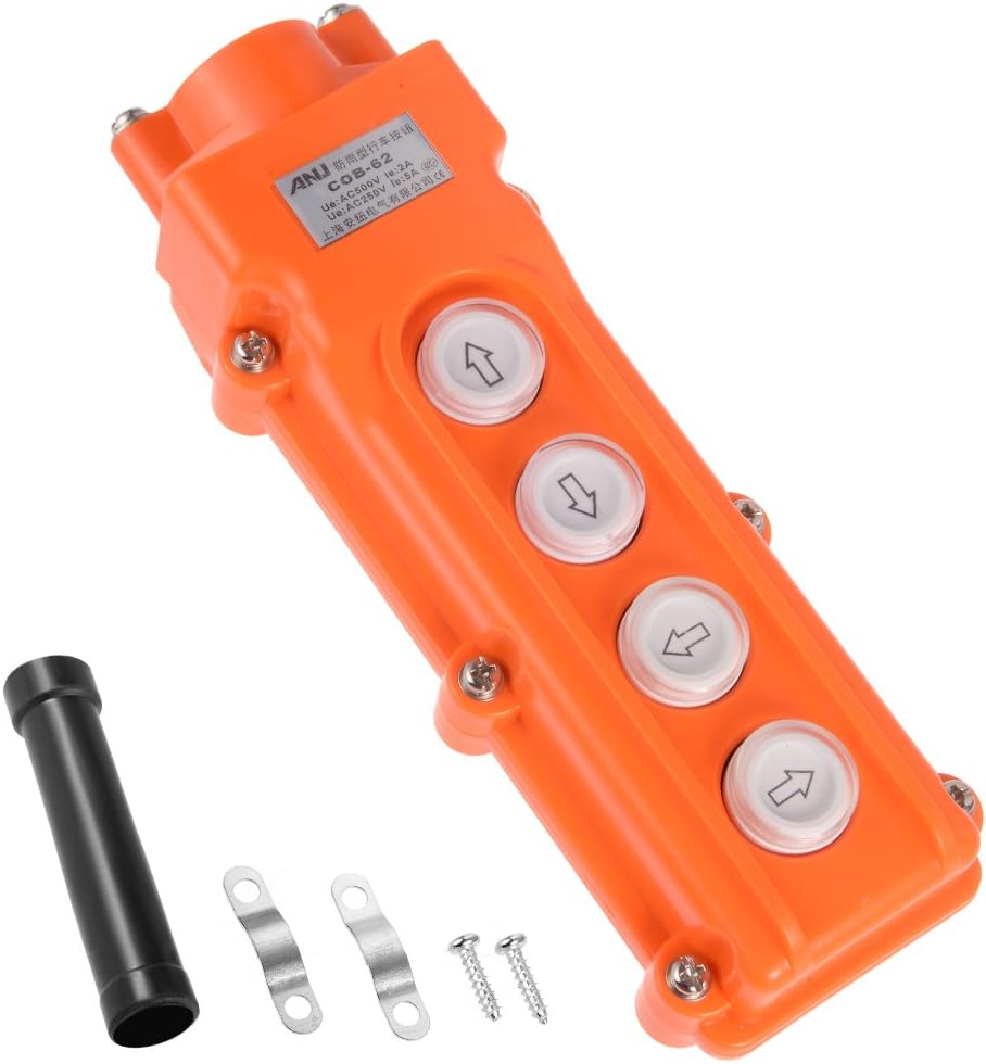 uxcell Hoist Crane Pendant Control Station Push Button Switch Up Down Left Right 4 Ways Orange