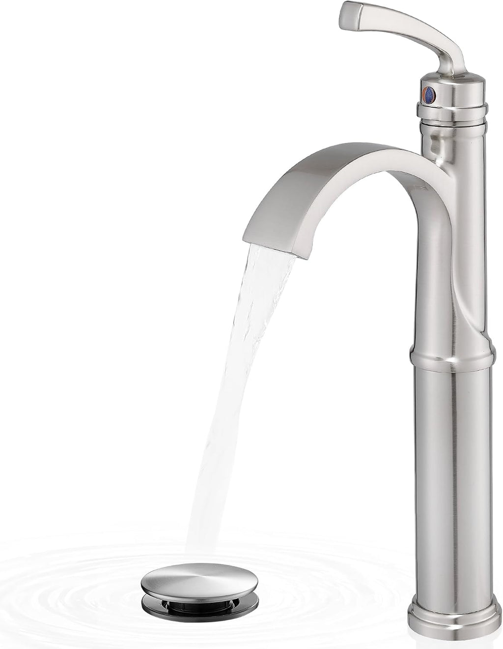 Bathroom Vessel Sink Faucet Brushed Nickel, Brass Tall Waterfall Bathroom Faucet 1 Hole Bathroom Sink Faucet Single