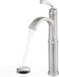 Bathroom Vessel Sink Faucet Brushed Nickel, Brass Tall Waterfall Bathroom Faucet 1 Hole Bathroom Sink Faucet Single