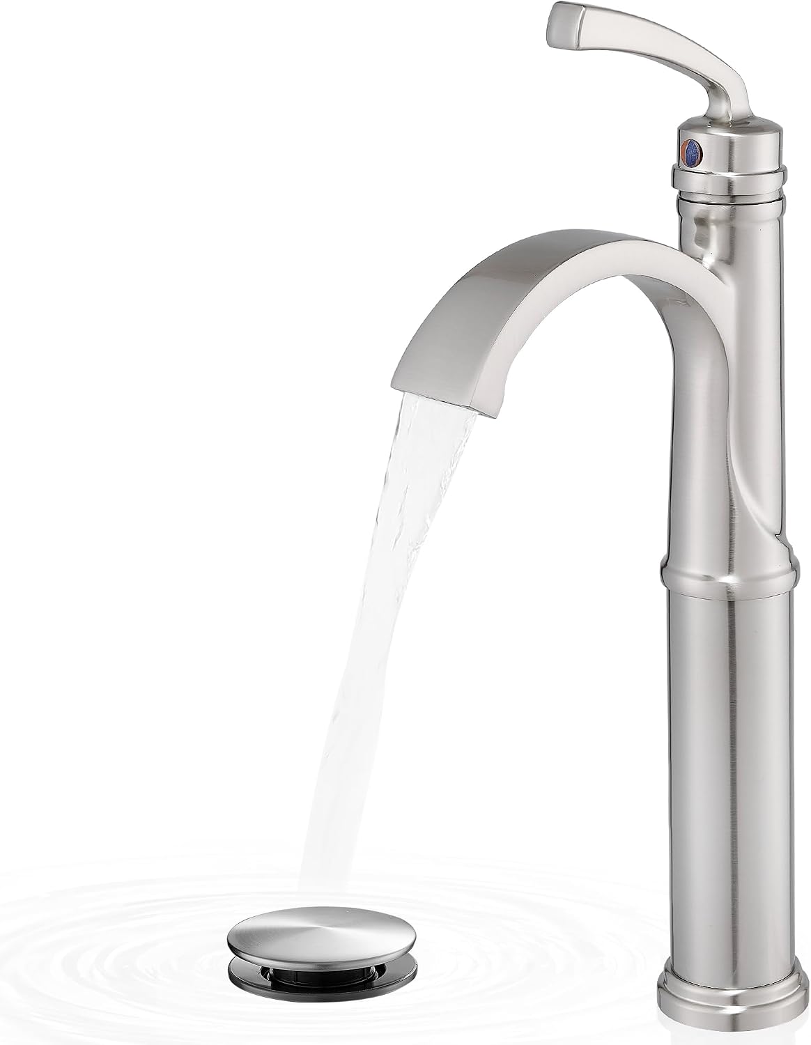 Bathroom Vessel Sink Faucet Brushed Nickel, Brass Tall Waterfall Bathroom Faucet 1 Hole Bathroom Sink Faucet Single